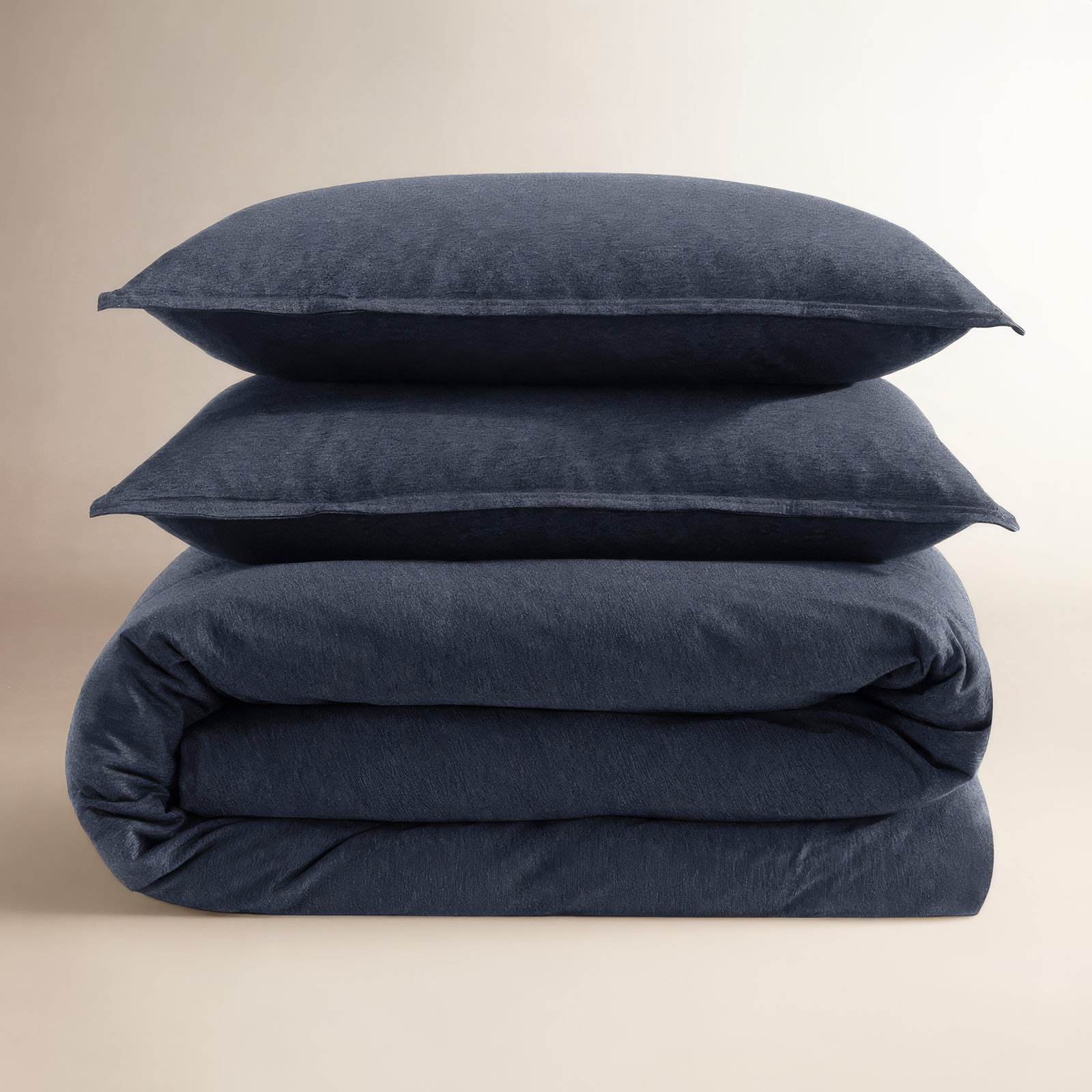 Modern Cotton Melange Cotton Duvet Cover Set, Dark Gray, Queen Duvet Cover +  2 Standard Shams