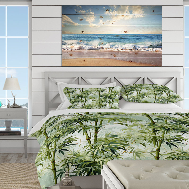 Bamboo Zen Tropical Pattern VI - Ensemble de housse de couette tropical, Housse de couette pour très grand lit et 2 très