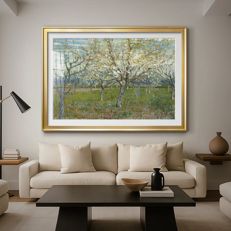The White Orchard-Vincent van Gogh - reproduction d'art avec passe-partout et verre - 1888, 30 x 5 x 42,5, Framed Print, Doré