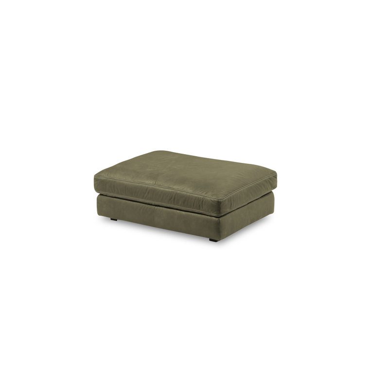 Parven 123cm Wide Genuine Leather Rectangle Solid Colour Standard Ottoman, Green
