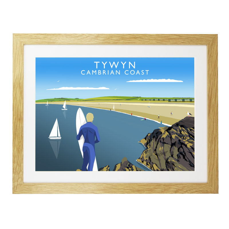 'Tywyn' by Richard O'Neil - Print, Oak Wood Frame, 44 cm H x 54 cm W x 2.2 cm D