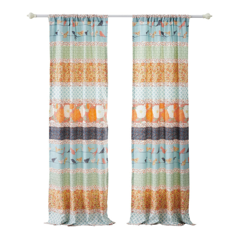 Nite Multicolor Floral and Striped Microfiber Curtain Pair