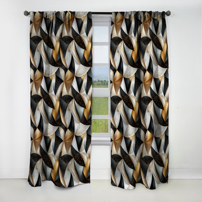Black And Gold Retro Fusion Perspectives - Abstract Geometric Blackout Curtain - 1 Panels