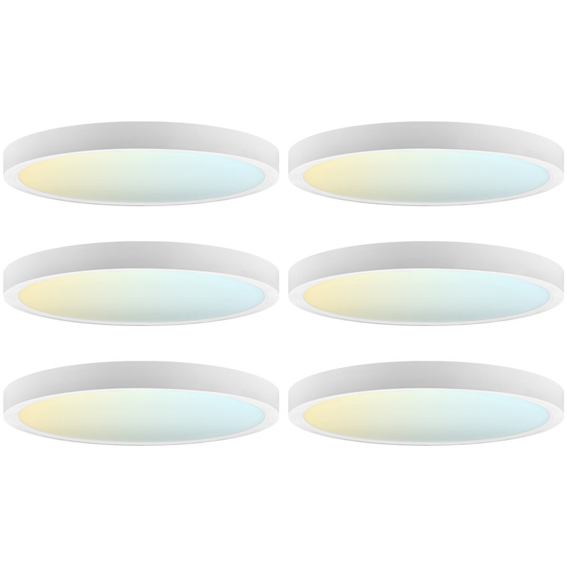  7 In. LED Flush Mount Light, Surface Mount, 5CCT, 1150 Lumens, CRI90, 110° Beam, 14W, Dimmable, Wet Rated & UL Listed Round Slim Trim 6 Pack