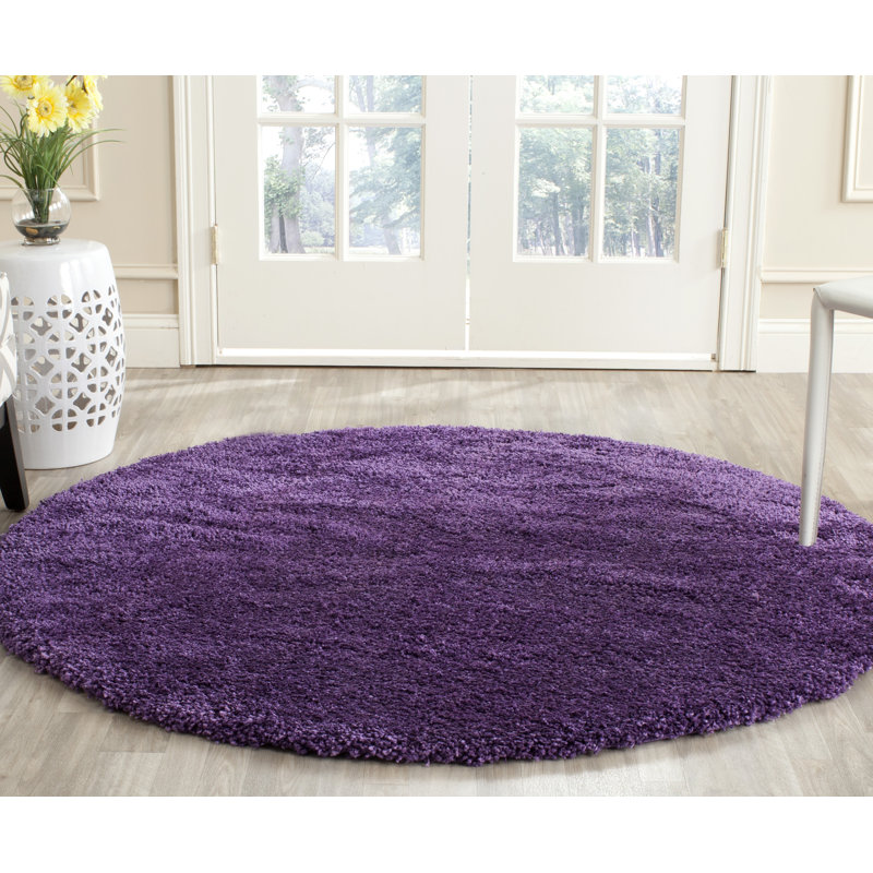 Tapis performance à poil long de couleur unie Bertle Milan, Rond 3 pi