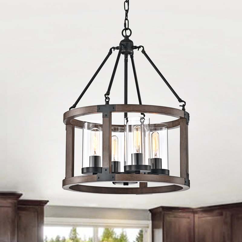 Niehaus 4 - Light 17.7" Lantern Drum Pendant with Wood Accents