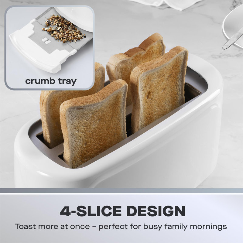 Daewoo Essentials 4-Slice Long Slot Toaster, White
