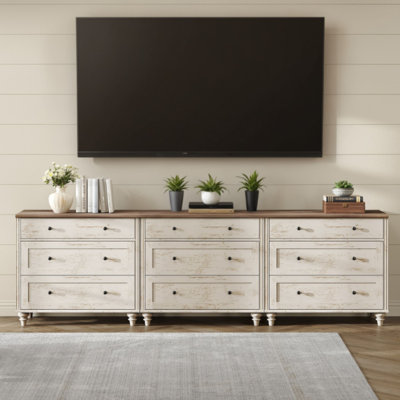 9 - Drawer TV Stand For Bedroom, Rustic White