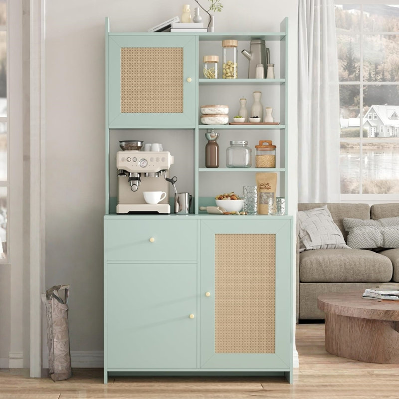 Armoire de cuisine avec tablette réglable, armoire de rangement de 71 po avec support à micro-ondes, armoires pour cuisine, salle à manger, salon