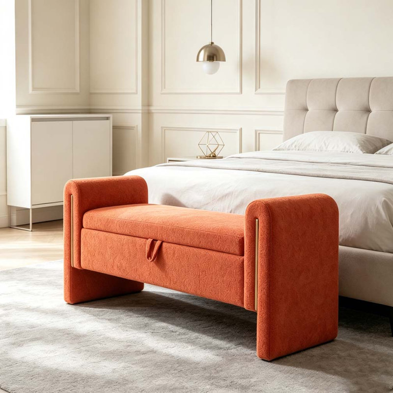 Banc de bout avec accoudoirs et rangement Modern, Orange