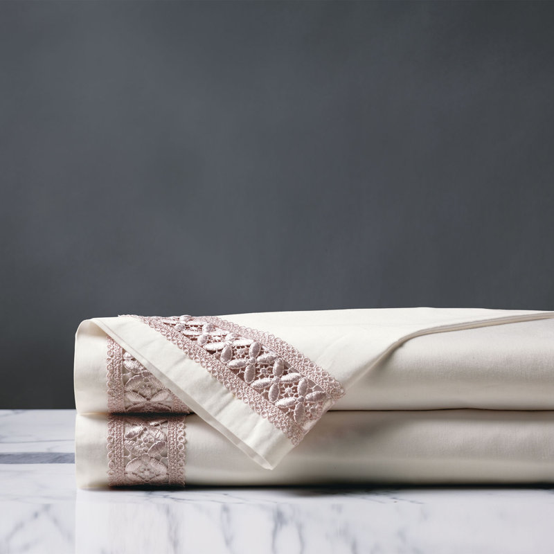Juliet Egyptian Cotton Sateen Flat Sheet, Ivory/Fawn, Twin Flat Sheet