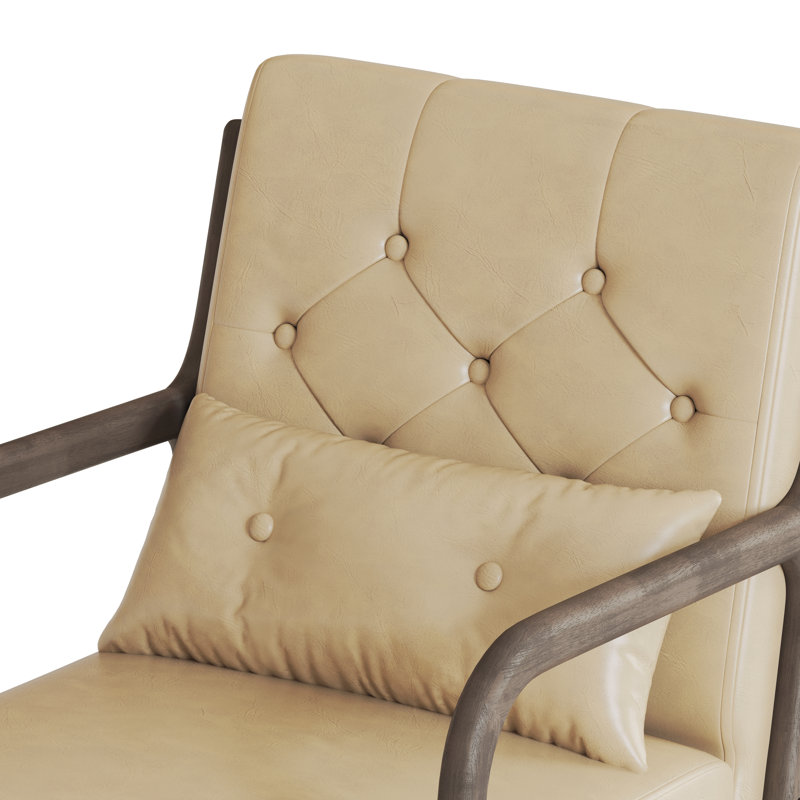 Fareham 25.79'' Wide Tufted Velvet / Faux Leather Armchair, Beige PU Leather