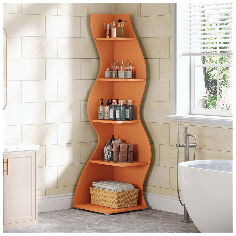 5-Tier Orange Corner Wavy Plant Stand, Orange, 1