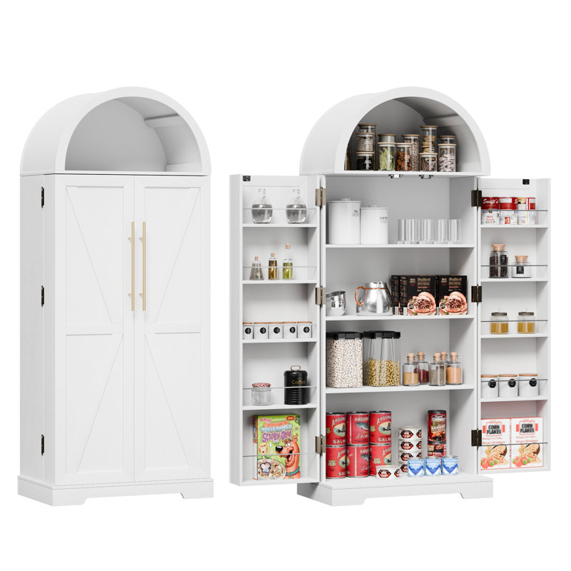 Armoire de cuisine de style campagnard de 65 po avec tablettes réglables et rangement latéral, blanc