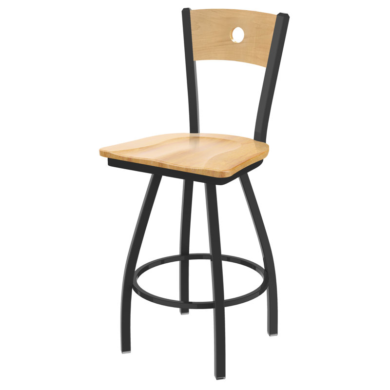 Voltaire 25" Swivel Bar Stool, Pewter, Wood-Natural Maple, Extra Tall (36” Seat Height)