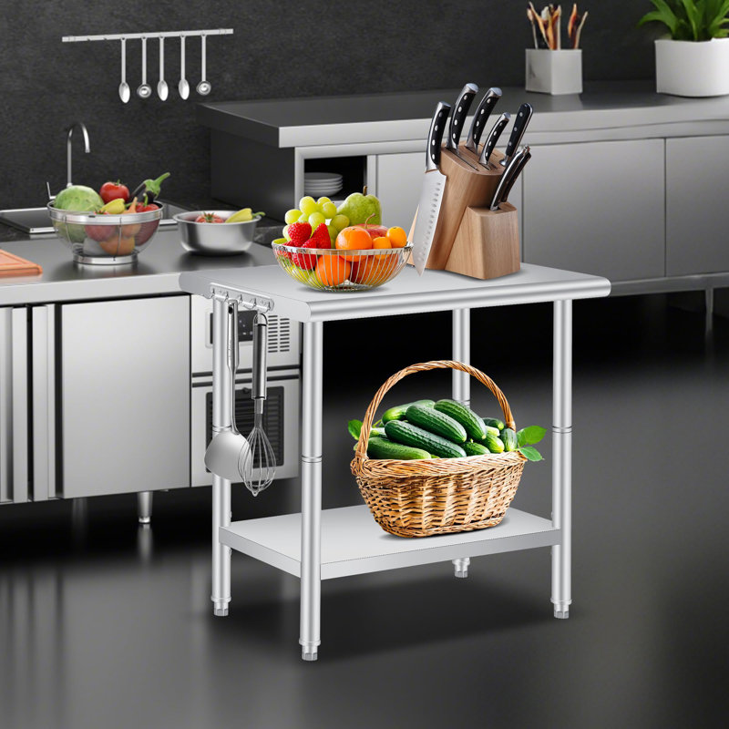 Table de travail en acier inoxydable pour laboratoire NSF - Tablette réglable, dosseret et 5 crochets - Table de préparation commerciale en métal robuste pour restaurant, cuisine, maison, hôtel - 48 x 24 pouces - 48 x 24 pouces
