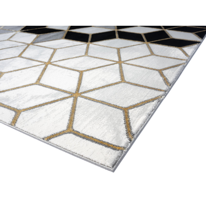 Tapis noir à motifs géométriques, Rectangle 5 pi 3 po x 7 pi 7 po