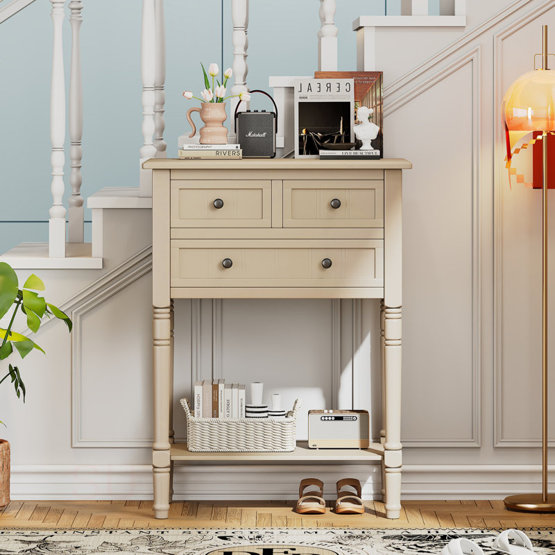 Console Weinman moderne avec 3 tiroirs et tablette inférieure, Beige