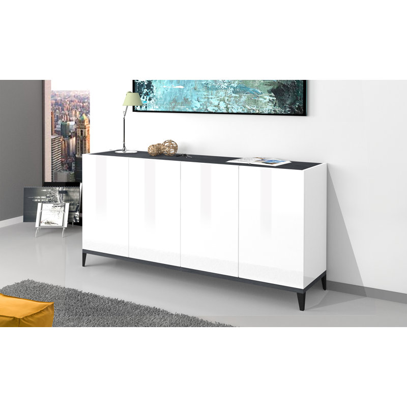 Hirano 160cm Sideboard, White Glossy/Slate