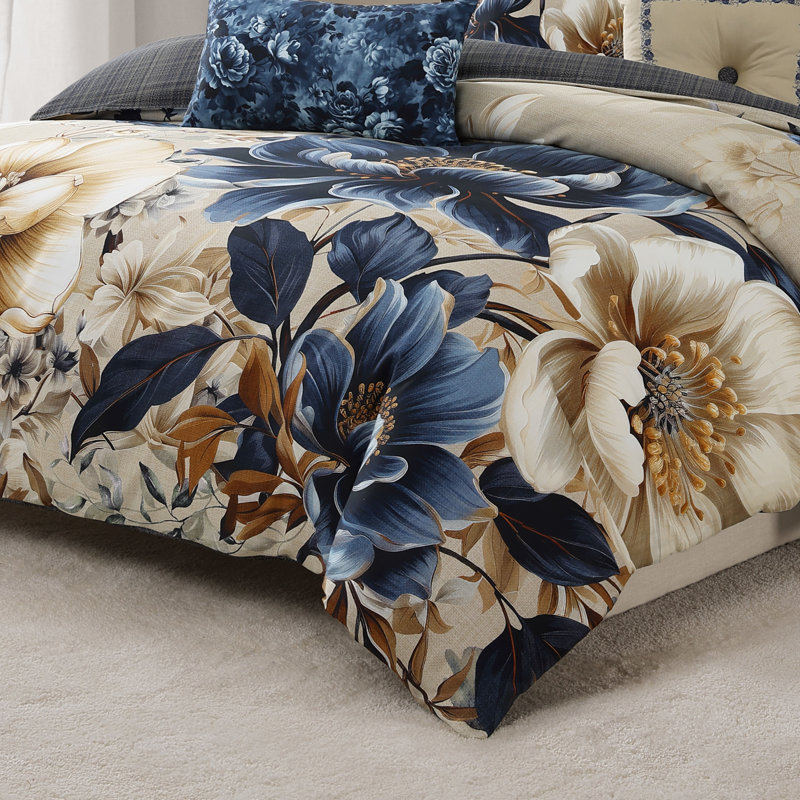 Bebejan English Manor 100% Cotton Sateen 5 Piece Reversible Comforter Set, Queen Comforter + 4 Additional Pieces