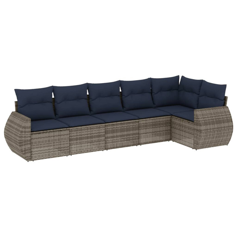 Ensemble de canapé de patio 7 pièces avec coussins en rotin de polyester, Coussin bleu marine / structure grise