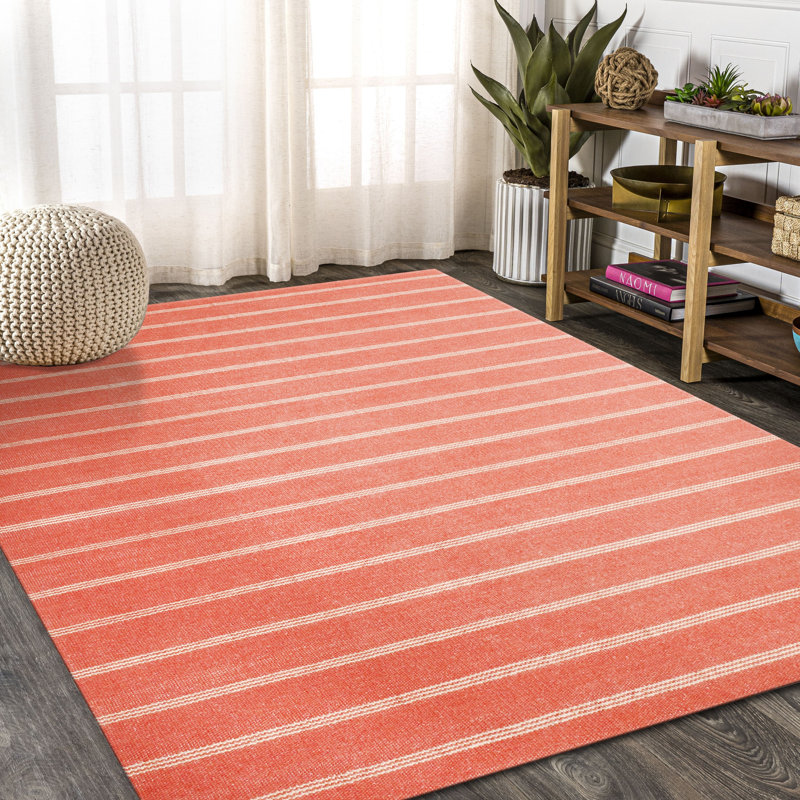 Tapis rayé en coton tissé à la main Goeffrey, Rectangle 9 pi x 12 pi