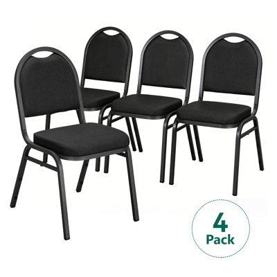 4 Pack Stackable Banquet Dining Chairs, Upholstered Crown Back Event Chairs - Black Fabric Seat, Heavy Duty Steel Frame, 300lb Capacity, No Assembly Required for Restaurant Wedding Conference