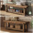 55" Solid Wood Entryway Bench with Shoe Storage, Rustic Charred Wood Grain Foyer Bench with Open Shelf for Hallway, Mudroom, Bedroom, Easy Assembly-31547341