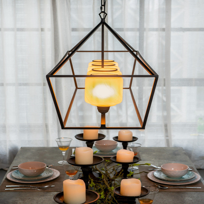 Lustre rectangulaire industriel en fer et en verre de 41,7 x 14,2 x 23,8 po, luminaire suspendu noir et blanc pour la cuisine, la salle à manger, le vestibule et le vestibule, ampoule non incluse