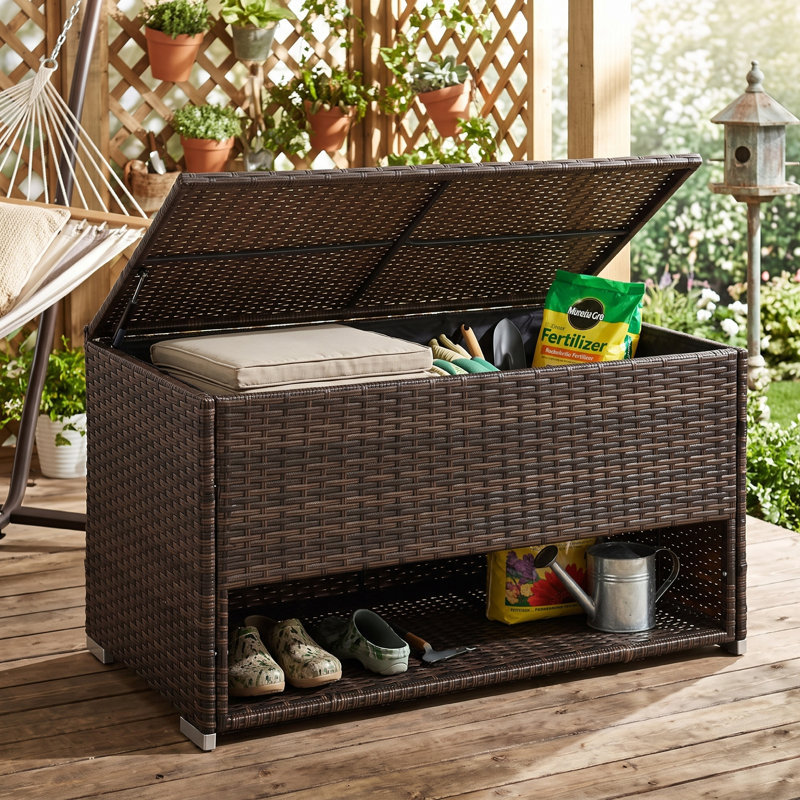 Boîte de terrasse extérieure, meubles de patio en rotin PE brun