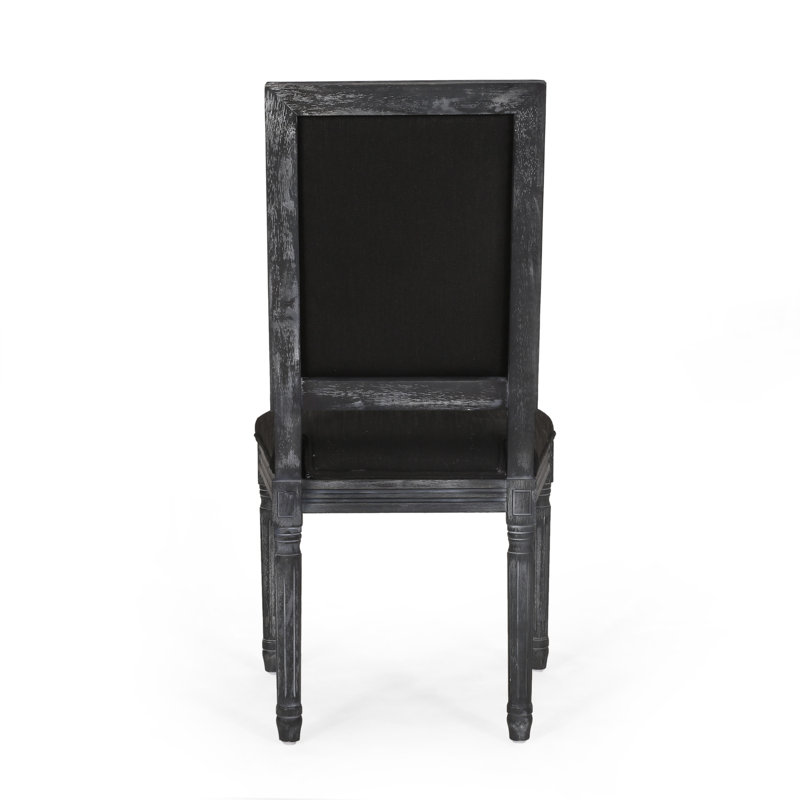 Viveiros French Country Fabric Upholstered Side Chair with Framed Back and Fluted Legs, 4, Black, Dark Gray