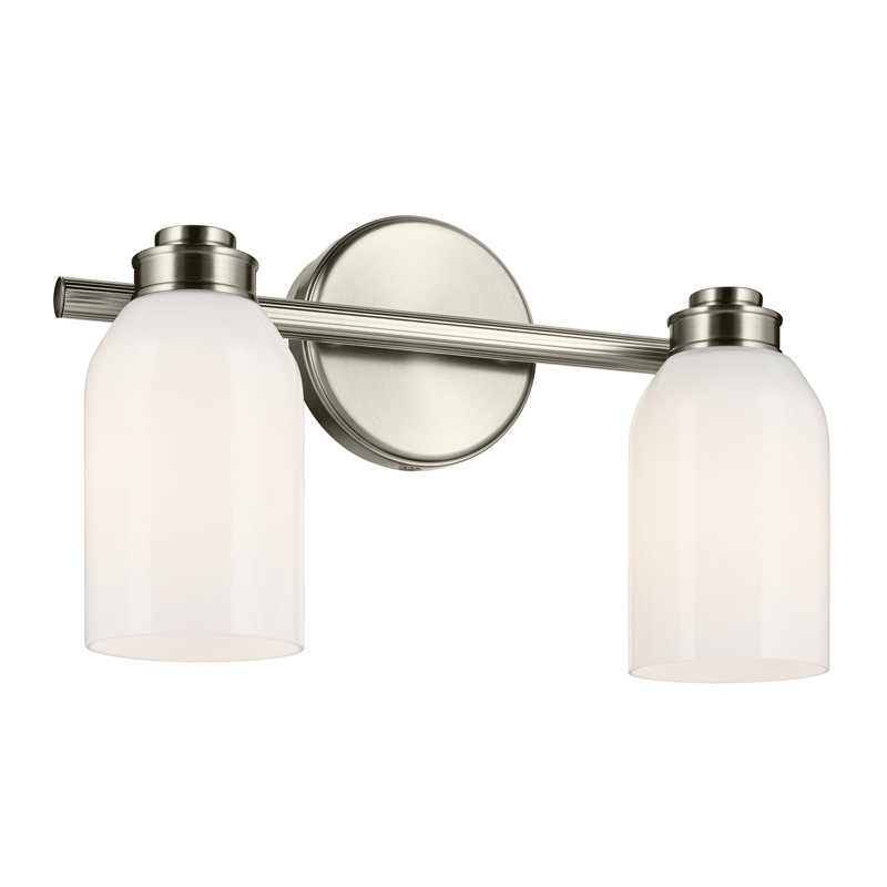 15" 2-Light Vanity Light with White Opal Glass, Brushed Nickel