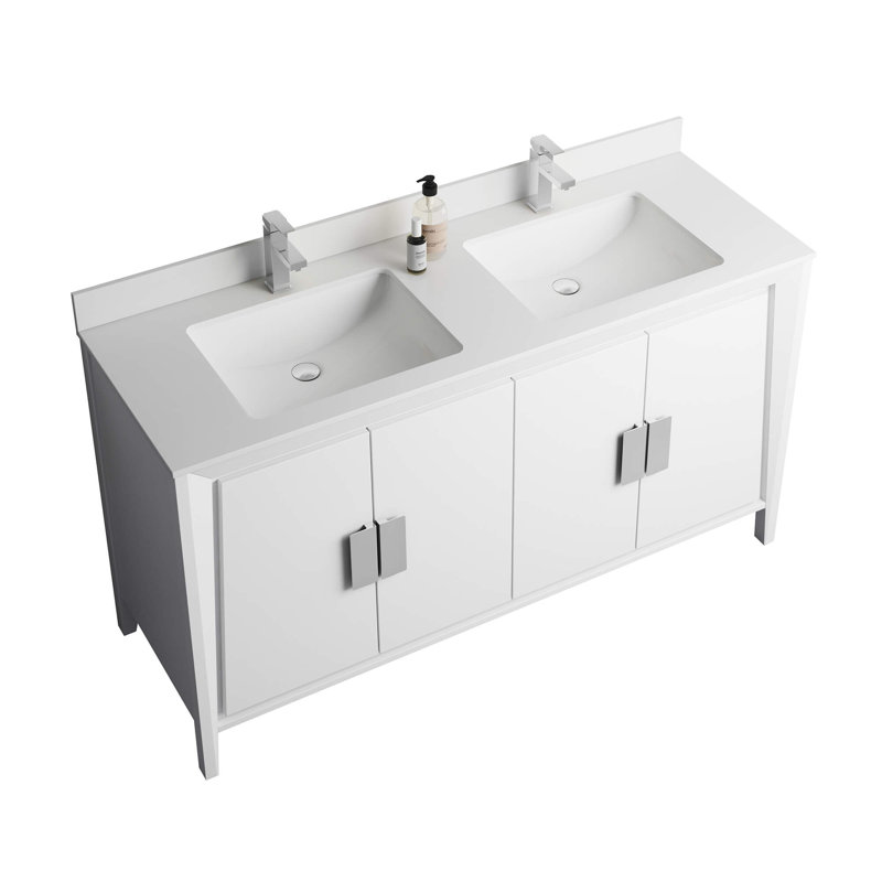 Heyer 59.38'' Double Bathroom Vanity with Sintered Stone Top, White