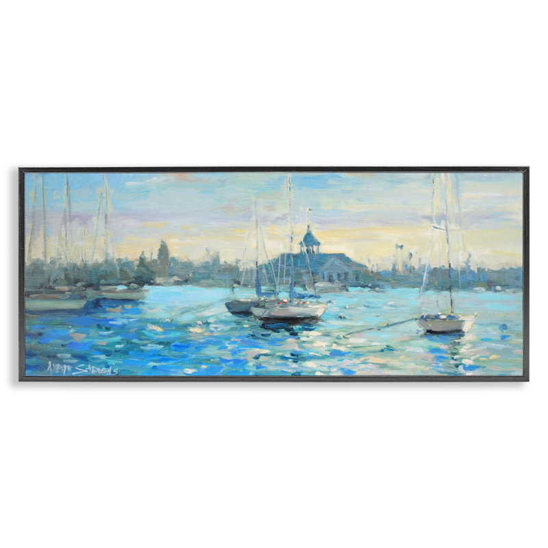 «Sunday On The Water», estampe numérique, design par Allayn Stevens, H 13 po x l 30 po, Giclée encadrée noir minuit