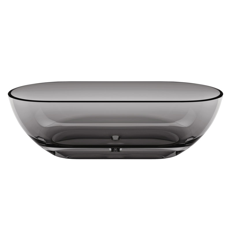 Solid Surface Soaking Bathtub - Deep Soak Freestanding Tub, Matte Gray
