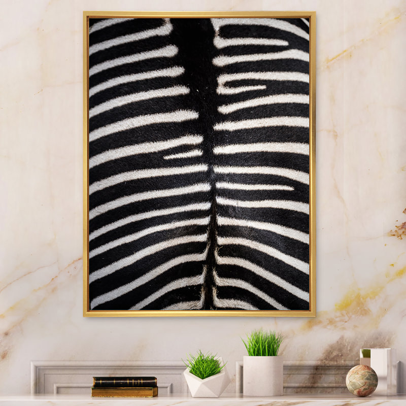 Peau de zèbre - reproduction de cadre photo sur toile, H 40 po x l 30 po x P 1,5 po, Toile à cadre flottant doré