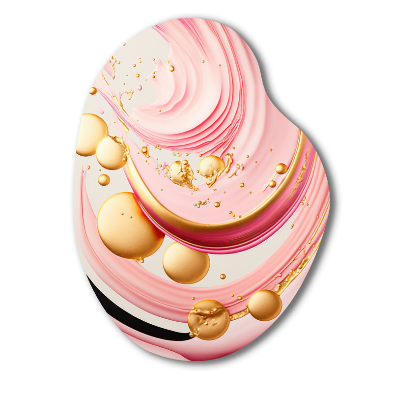 «Pink and Gold Abstract Circles II - Abstract Spirals», art mural asymétrique en métal, H 38 po x l 28 po