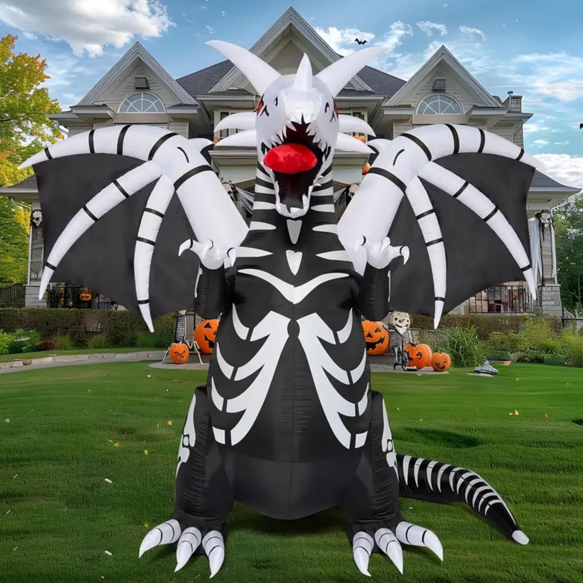 The Holiday Aisle® Scary Halloween Inflatable Skeleton Dragon With Red ...