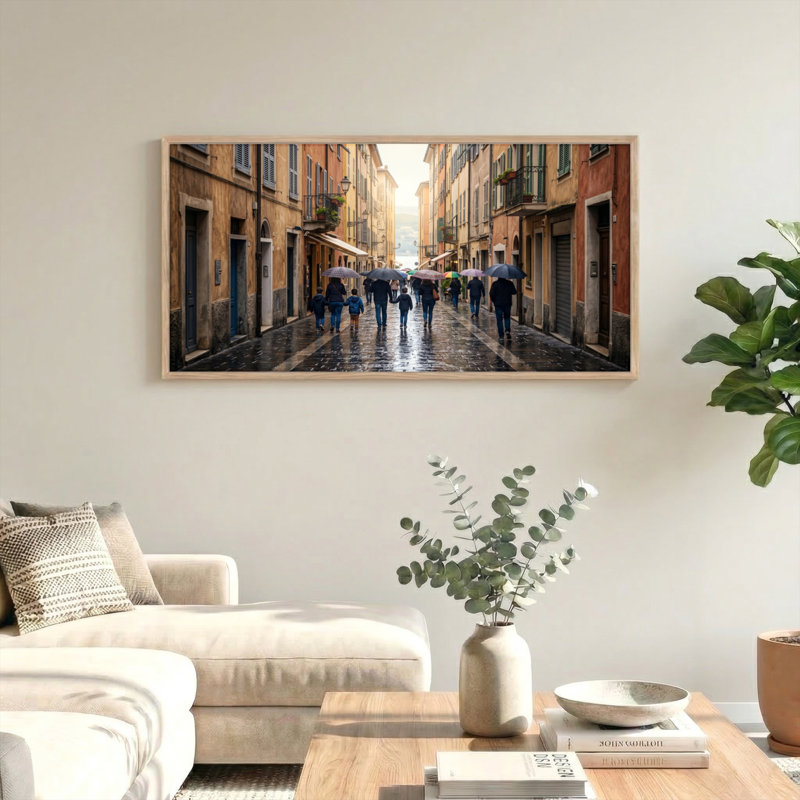 Ensemble de 1 tableau sur toile Rainy Street, L 58 po x H 28 po, Natural