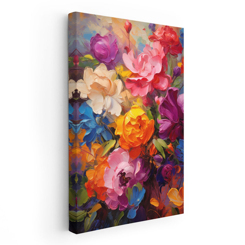 " Vibrant Bloom Impasto 2 ", White Floater Framed Canvas, 36" H x 24" W x 1.25" D