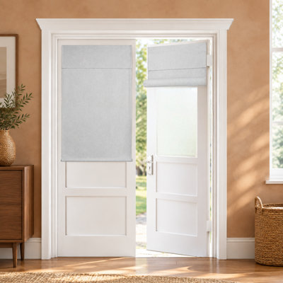 Rideau de porte-fenêtre gris blanc occultant à 100 %, 61 cm de largeur x 97 cm de longueur, paquet de 1, utilisant une conception à fourreau pour tringle enroulable avec blocage des UV, blocage de la lumière, intimité, installation facile et ruban adhésif de fixation.
