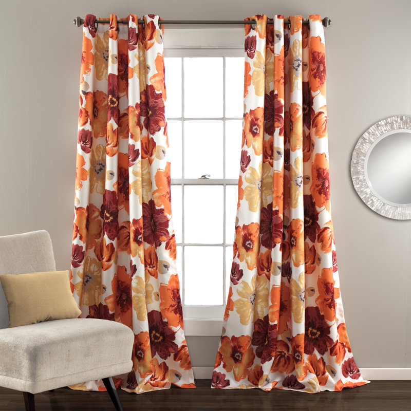 Leah Room Darkening Curtain Pair, 52"W x 95"L, Red/Orange