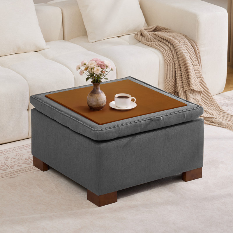 29.5’’ Wide Upholstered Tufted Square Storage Ottoman, Dark Grey
