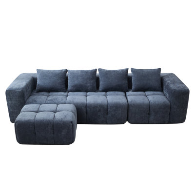 Modular Chenille Cloud Sofa, 3-Piece L-Shape Sectional with Ottoman, No Assembly by Latitude Run