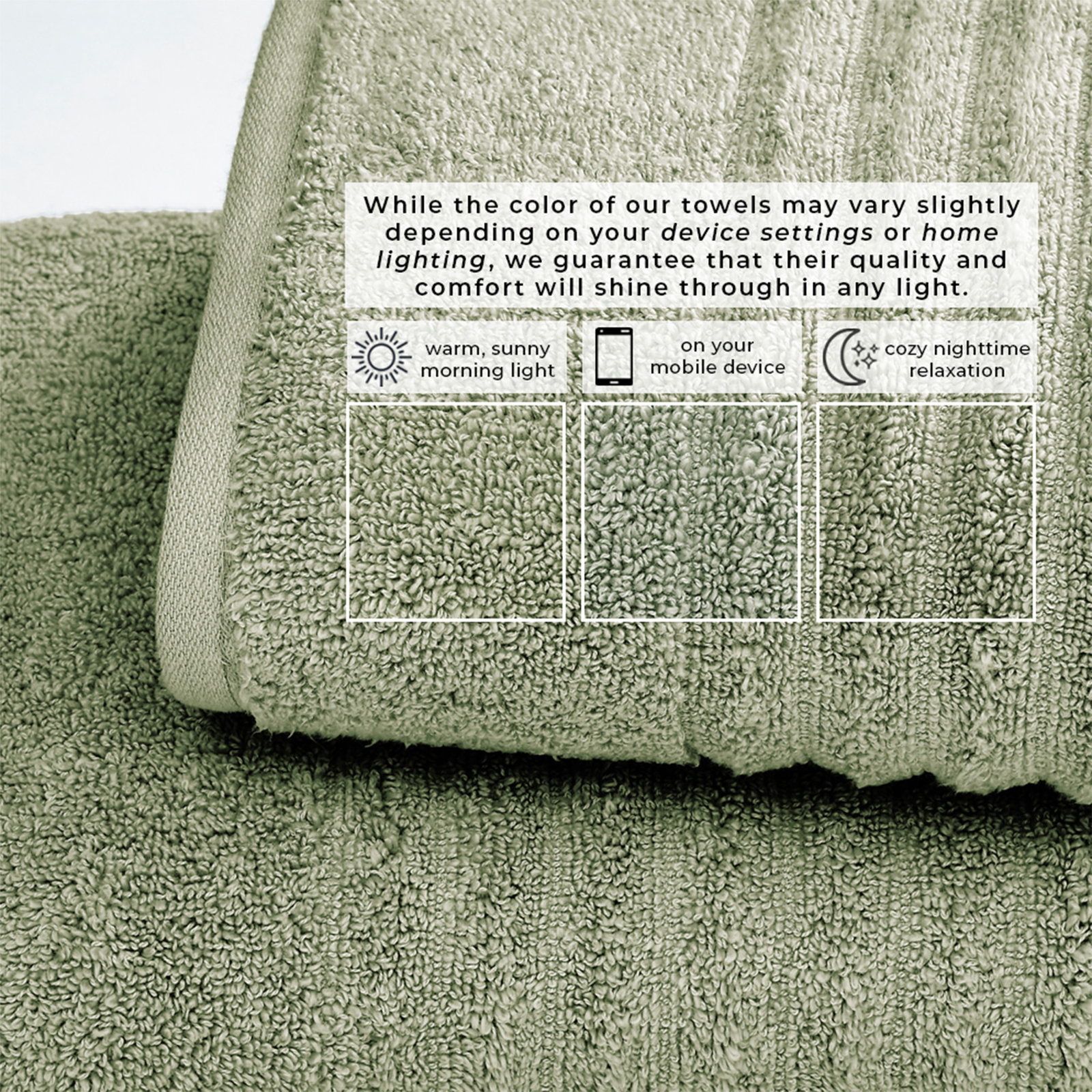 100% Zero-Twist Cotton Ribbed Hand Towels (Set of 6), Eucalyptus, 6 Piece Towel Set