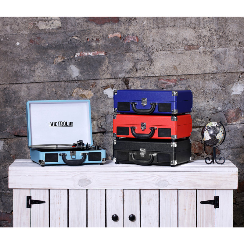 Tourne-disque décoratif avec tourne-disque 3 vitesses Bluetooth valise, Gris