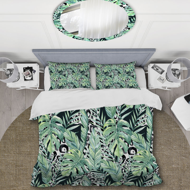 Ensemble de housse de couette en microfibre vert / noir / blanc 3 pièces
