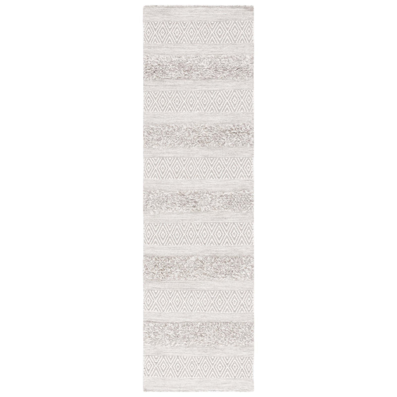 Tapis rayé en laine / coton tissé à la main Vermont beige / gris, Tapis de couloir 2 pi 3 po x 8 pi