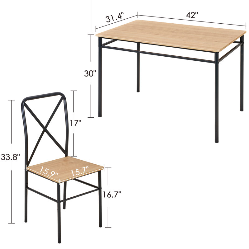 Ensemble de table de salle à manger pour 4 personnes, table de cuisine rectangulaire et chaises pour 4, ensemble de table de salle à manger 5 pièces avec dossier en X incurvé pour les petits espaces, la cuisine à domicile et les appartements