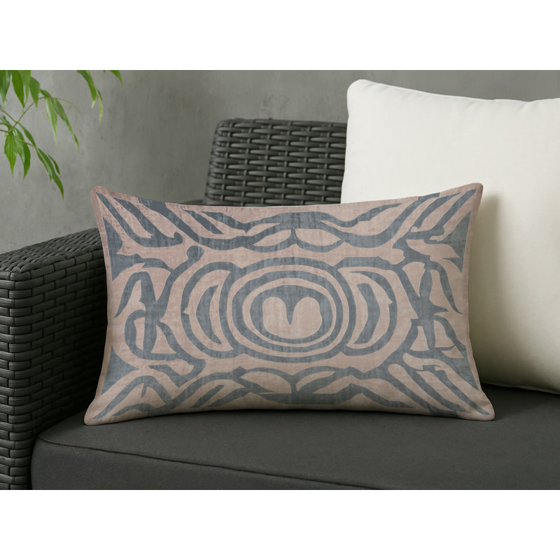 Coussin décoratif intérieur et extérieur Modern, Rectangle H 20 po x l 14 po, Ikat gris